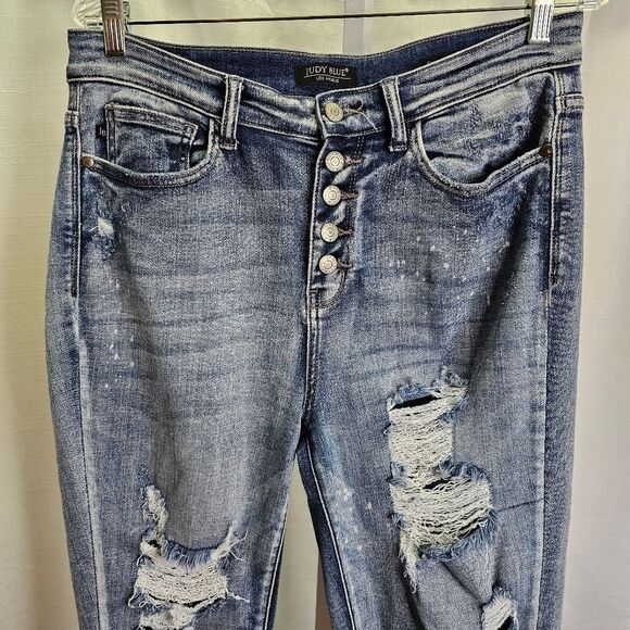 Judy Blue High Waist Button Fly Skinny Bleach Splash Jeans Size 11/30 - Picture 5 of 11
